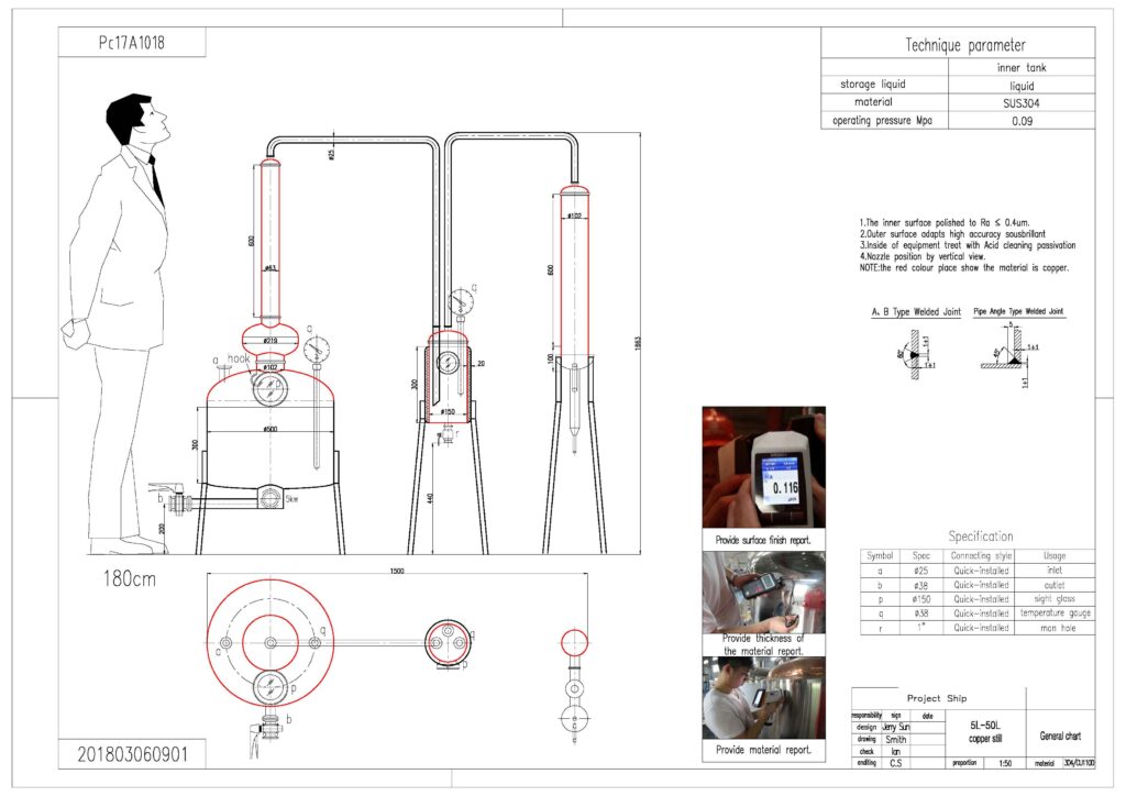 Technical Drawing of Antenna Gin Distil